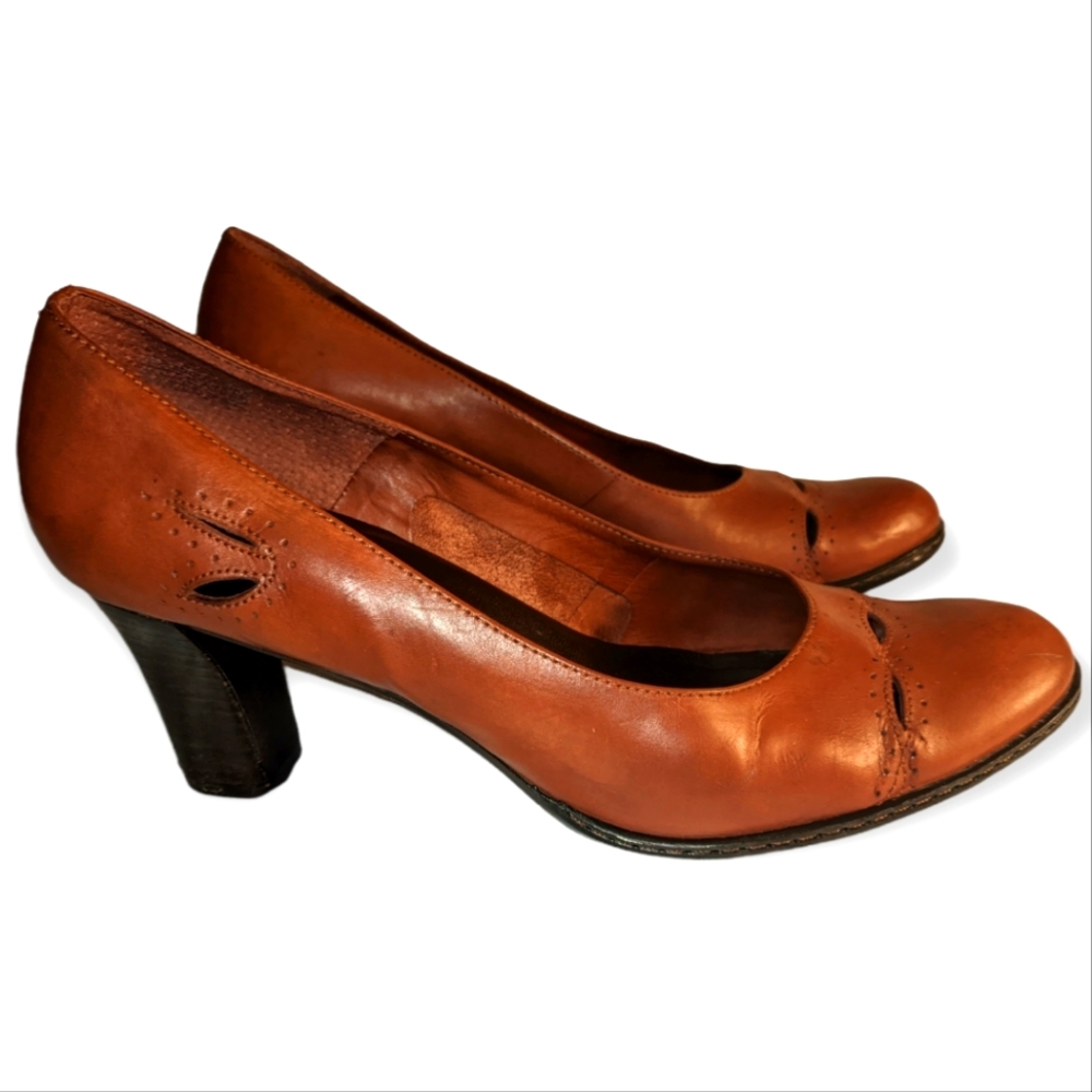 Brown Leather Etienne Aigner 'Everett' Block Heel Pumps, Sz 7.5